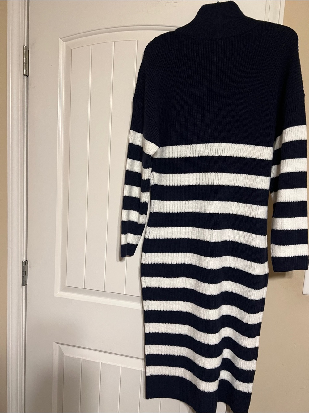 Ashley Stewart Navy and White Striped Midi Sweater Dress